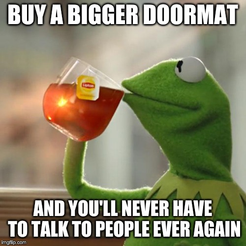 But That's None Of My Business Meme | BUY A BIGGER DOORMAT AND YOU'LL NEVER HAVE TO TALK TO PEOPLE EVER AGAIN | image tagged in memes,but thats none of my business,kermit the frog | made w/ Imgflip meme maker