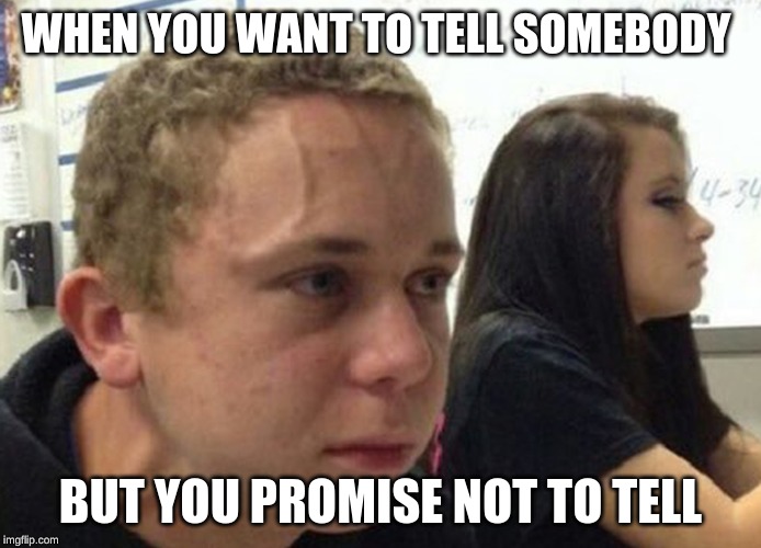 When you haven't told anybody | WHEN YOU WANT TO TELL SOMEBODY; BUT YOU PROMISE NOT TO TELL | image tagged in when you haven't told anybody | made w/ Imgflip meme maker