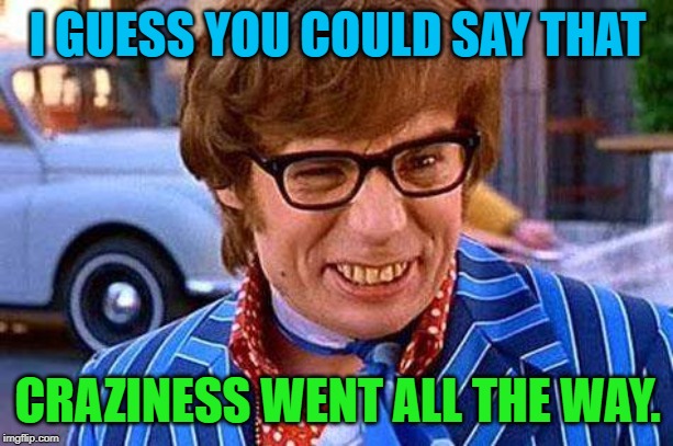 Austin Powers | I GUESS YOU COULD SAY THAT CRAZINESS WENT ALL THE WAY. | image tagged in austin powers | made w/ Imgflip meme maker