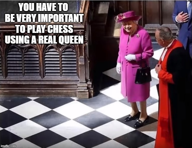 be careful, she can move any way | YOU HAVE TO BE VERY IMPORTANT TO PLAY CHESS USING A REAL QUEEN | image tagged in chess,queen | made w/ Imgflip meme maker