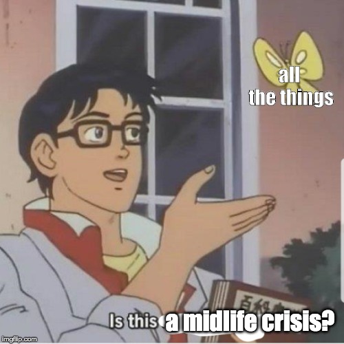 Butterfly man | all the things; a midlife crisis? | image tagged in butterfly man | made w/ Imgflip meme maker