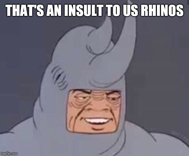 rhino time | THAT'S AN INSULT TO US RHINOS | image tagged in rhino time | made w/ Imgflip meme maker