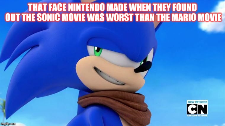 Sonic Meme | THAT FACE NINTENDO MADE WHEN THEY FOUND OUT THE SONIC MOVIE WAS WORST THAN THE MARIO MOVIE | image tagged in sonic meme | made w/ Imgflip meme maker
