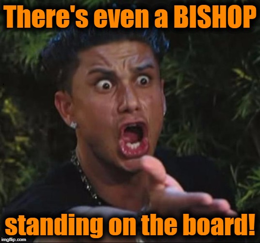 for crying out loud | There's even a BISHOP standing on the board! | image tagged in for crying out loud | made w/ Imgflip meme maker