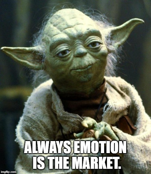 Star Wars Yoda Meme | ALWAYS EMOTION IS THE MARKET. | image tagged in memes,star wars yoda | made w/ Imgflip meme maker
