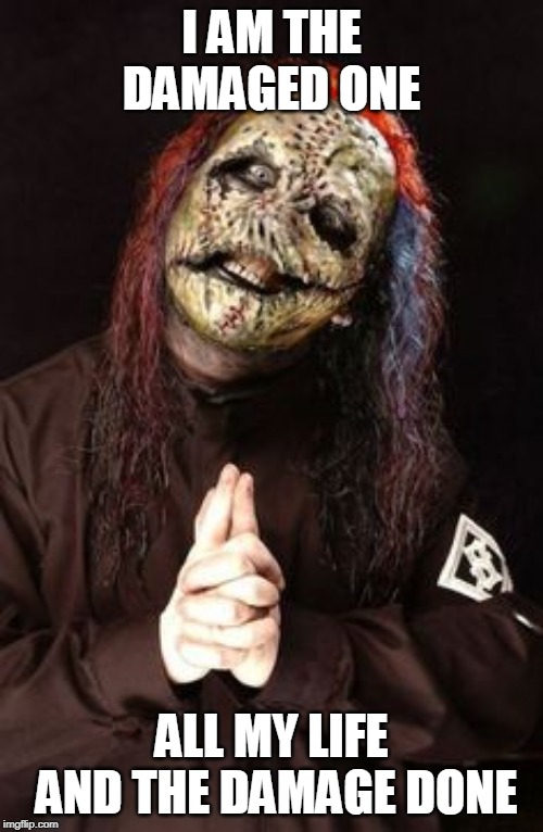 CORY | I AM THE DAMAGED ONE; ALL MY LIFE AND THE DAMAGE DONE | image tagged in slipknot,metal | made w/ Imgflip meme maker