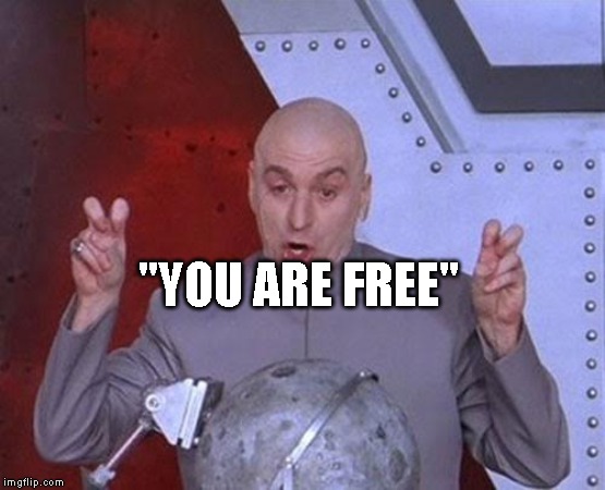 Dr Evil Laser | "YOU ARE FREE" | image tagged in memes,dr evil laser | made w/ Imgflip meme maker