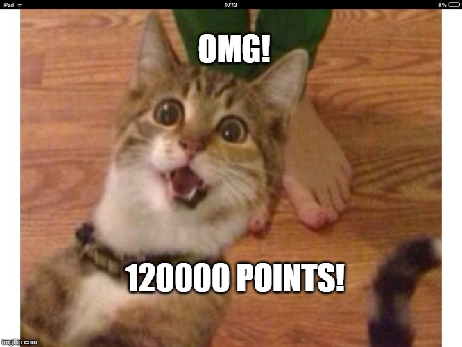 Wow, thanks so much! Love the new icon! :-) | OMG! 120000 POINTS! | image tagged in excited cat | made w/ Imgflip meme maker