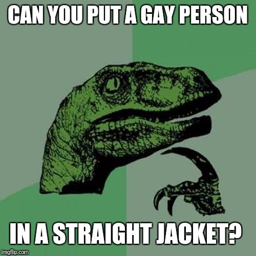 Philosoraptor Meme | CAN YOU PUT A GAY PERSON IN A STRAIGHT JACKET? | image tagged in memes,philosoraptor | made w/ Imgflip meme maker