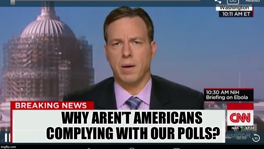 cnn breaking news template | WHY AREN’T AMERICANS COMPLYING WITH OUR POLLS? | image tagged in cnn breaking news template | made w/ Imgflip meme maker