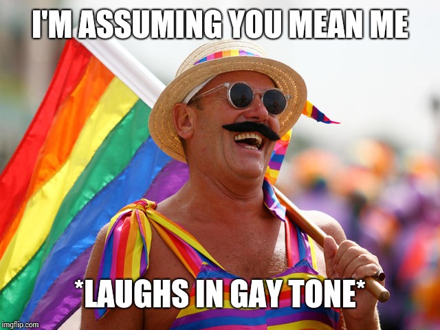 I'M ASSUMING YOU MEAN ME *LAUGHS IN GAY TONE* | image tagged in laughs in faggot | made w/ Imgflip meme maker