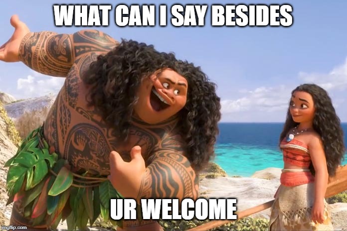 Moana Maui You're Welcome | WHAT CAN I SAY BESIDES UR WELCOME | image tagged in moana maui you're welcome | made w/ Imgflip meme maker