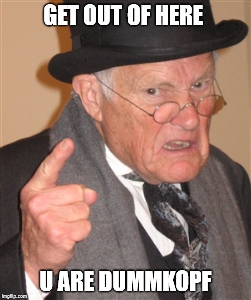 Angry Old Man | GET OUT OF HERE; U ARE DUMMKOPF | image tagged in angry old man | made w/ Imgflip meme maker