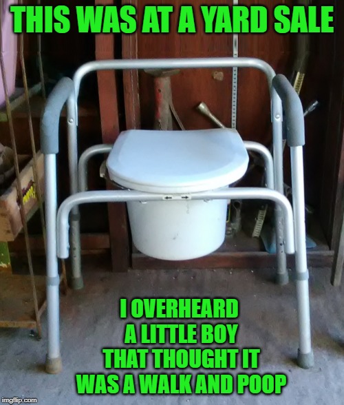 the things kids say! | THIS WAS AT A YARD SALE; I OVERHEARD A LITTLE BOY THAT THOUGHT IT WAS A WALK AND POOP | image tagged in porta potty,yard sale | made w/ Imgflip meme maker