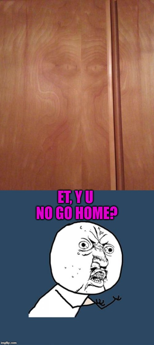 Well wood you look at that. ET is in this door! |  ET, Y U NO GO HOME? | image tagged in nixieknox,memes | made w/ Imgflip meme maker