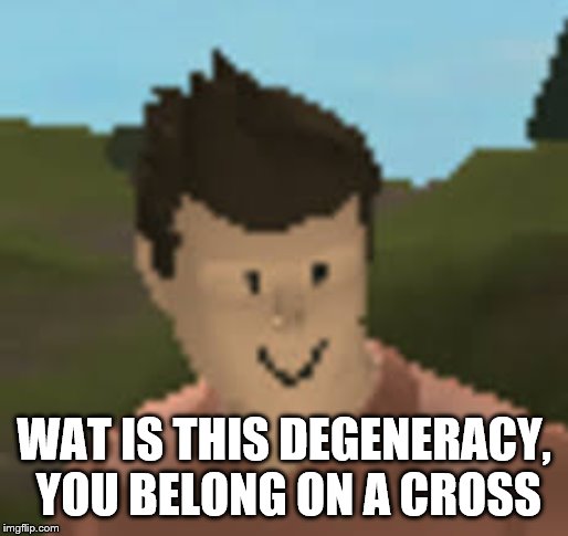 Roblox Anthro | WAT IS THIS DEGENERACY, YOU BELONG ON A CROSS | image tagged in roblox anthro | made w/ Imgflip meme maker