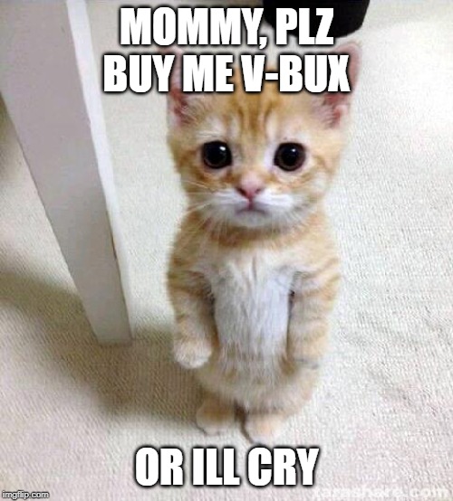 Cute Cat Meme | MOMMY, PLZ BUY ME V-BUX; OR ILL CRY | image tagged in memes,cute cat | made w/ Imgflip meme maker