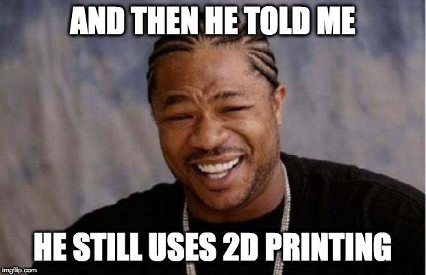 Yo Dawg Heard You | AND THEN HE TOLD ME; HE STILL USES 2D PRINTING | image tagged in memes,yo dawg heard you | made w/ Imgflip meme maker