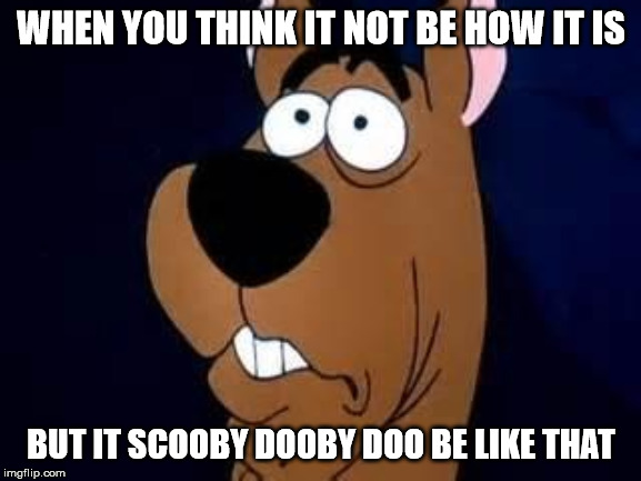 Scooby Doo Surprised | WHEN YOU THINK IT NOT BE HOW IT IS; BUT IT SCOOBY DOOBY DOO BE LIKE THAT | image tagged in scooby doo surprised | made w/ Imgflip meme maker