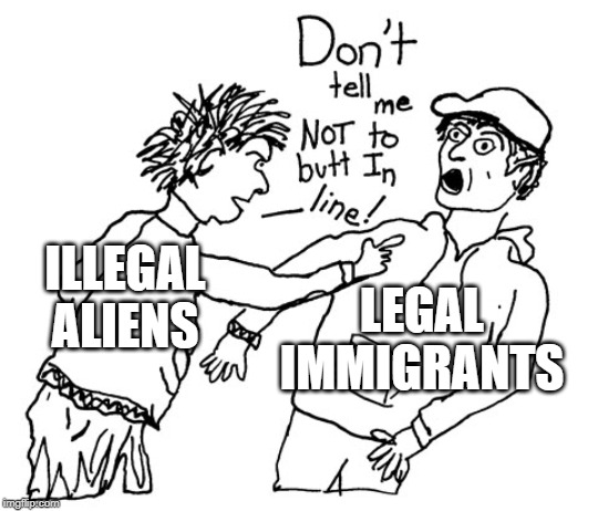 Dems want to immediately grant visas to 11M illegal aliens. Sure, just ignore all those actual legal immigrants in line. | LEGAL IMMIGRANTS; ILLEGAL ALIENS | image tagged in memes,politics,immigration,illegal aliens,democrat party,legal immigration | made w/ Imgflip meme maker