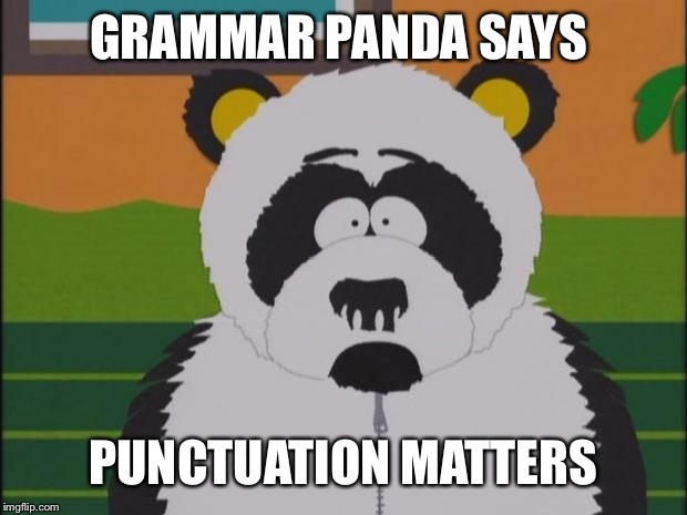 sad panda-south park | GRAMMAR PANDA SAYS PUNCTUATION MATTERS | image tagged in sad panda-south park | made w/ Imgflip meme maker