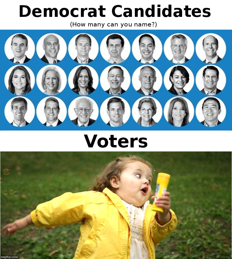 Democrat Candidates, How Many Can You Name? | image tagged in democrats,circular firing squad,little girl running away | made w/ Imgflip meme maker