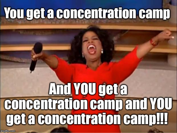 Oprah in MAGA Red | You get a concentration camp; And YOU get a concentration camp and YOU get a concentration camp!!! | image tagged in memes,oprah you get a,maga,kkk,nazis | made w/ Imgflip meme maker