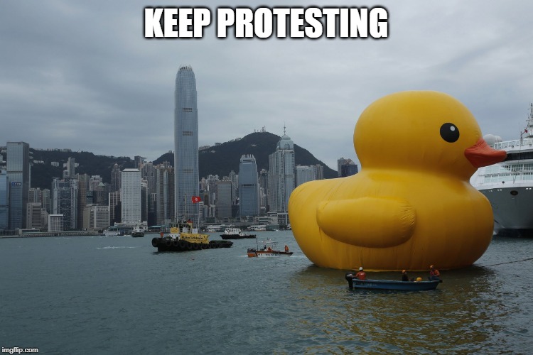 giant rubber duck hong kong | KEEP PROTESTING | image tagged in giant rubber duck hong kong | made w/ Imgflip meme maker