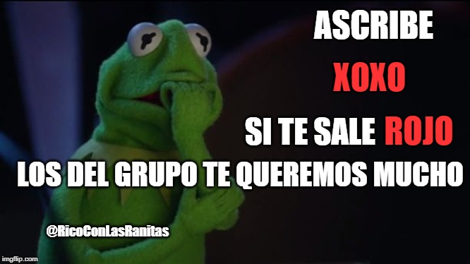 Kermit worried face | ASCRIBE; XOXO; SI TE SALE; ROJO; LOS DEL GRUPO TE QUEREMOS MUCHO; @RicoConLasRanitas | image tagged in kermit worried face | made w/ Imgflip meme maker