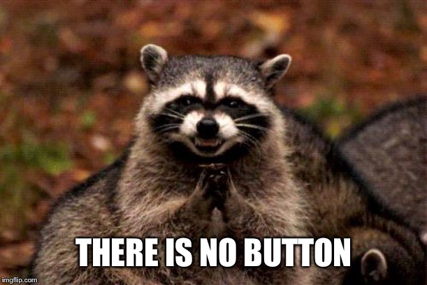 Evil Plotting Raccoon Meme | THERE IS NO BUTTON | image tagged in memes,evil plotting raccoon | made w/ Imgflip meme maker