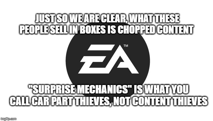 JUST SO WE ARE CLEAR, WHAT THESE PEOPLE SELL IN BOXES IS CHOPPED CONTENT; "SURPRISE MECHANICS" IS WHAT YOU CALL CAR PART THIEVES, NOT CONTENT THIEVES | made w/ Imgflip meme maker