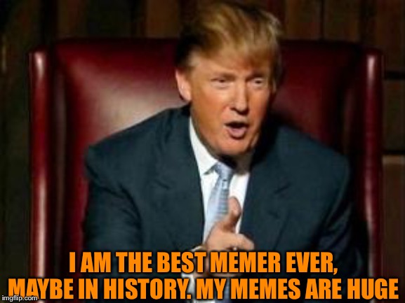 Donald Trump | I AM THE BEST MEMER EVER, MAYBE IN HISTORY. MY MEMES ARE HUGE | image tagged in donald trump | made w/ Imgflip meme maker