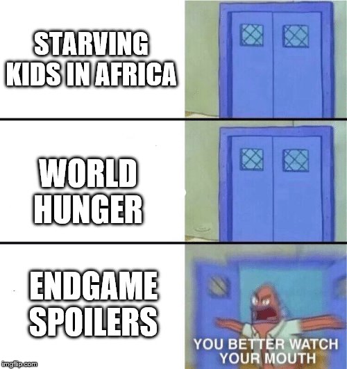 You better watch your mouth | STARVING KIDS IN AFRICA; WORLD HUNGER; ENDGAME SPOILERS | image tagged in you better watch your mouth | made w/ Imgflip meme maker