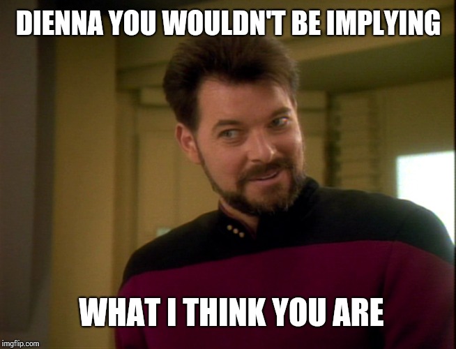 Riker Lets Start Some Trouble | DIENNA YOU WOULDN'T BE IMPLYING; WHAT I THINK YOU ARE | image tagged in riker lets start some trouble | made w/ Imgflip meme maker