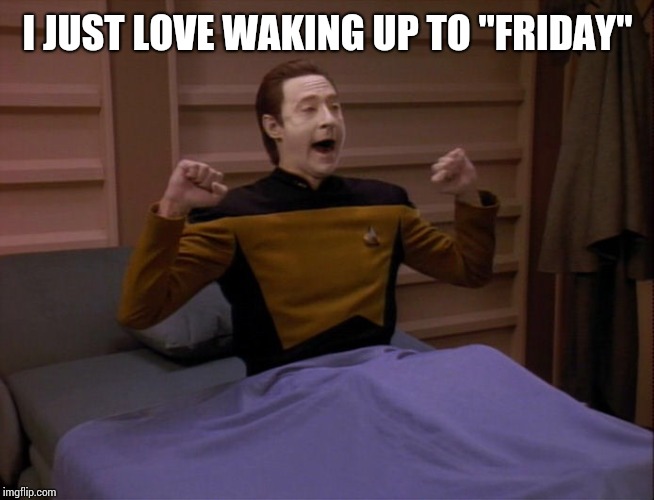 Data wake | I JUST LOVE WAKING UP TO "FRIDAY" | image tagged in data wake | made w/ Imgflip meme maker