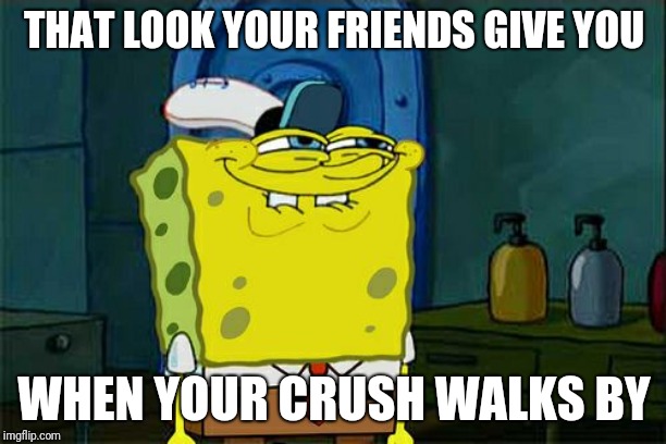 Your telling me this doesn't happen to you? | THAT LOOK YOUR FRIENDS GIVE YOU; WHEN YOUR CRUSH WALKS BY | image tagged in memes | made w/ Imgflip meme maker