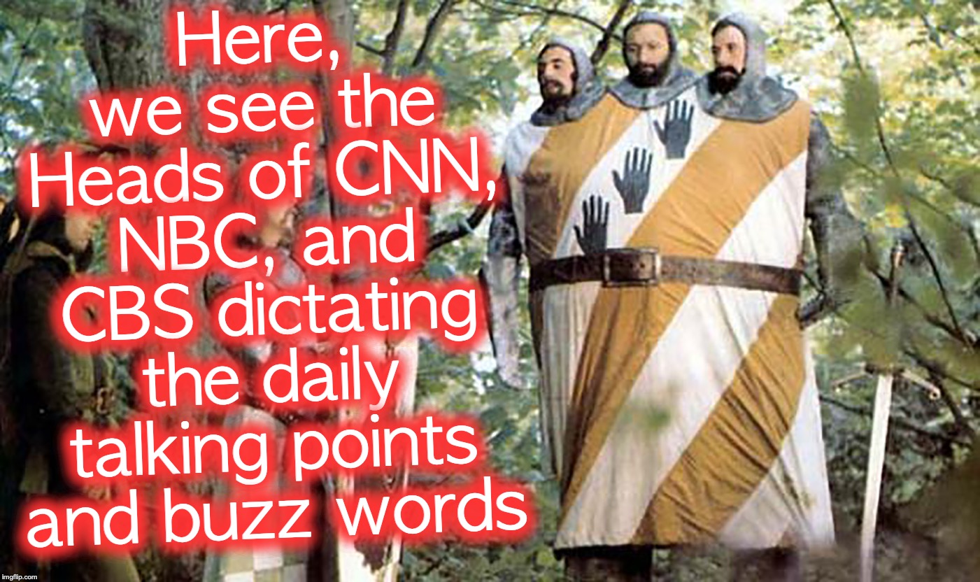 Here, we see the Heads of CNN, NBC, and CBS dictating the daily talking points and buzz words | image tagged in cnn fake news,msnbc | made w/ Imgflip meme maker