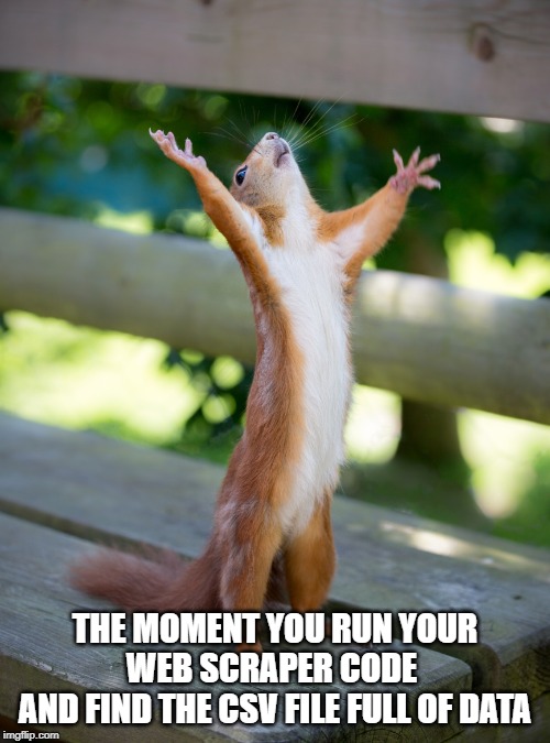 Hallelujah | THE MOMENT YOU RUN YOUR WEB SCRAPER CODE 
AND FIND THE CSV FILE FULL OF DATA | image tagged in hallelujah | made w/ Imgflip meme maker