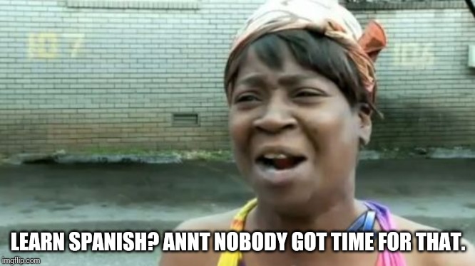 Ain't Nobody Got Time For That Meme | LEARN SPANISH? ANNT NOBODY GOT TIME FOR THAT. | image tagged in memes,aint nobody got time for that | made w/ Imgflip meme maker