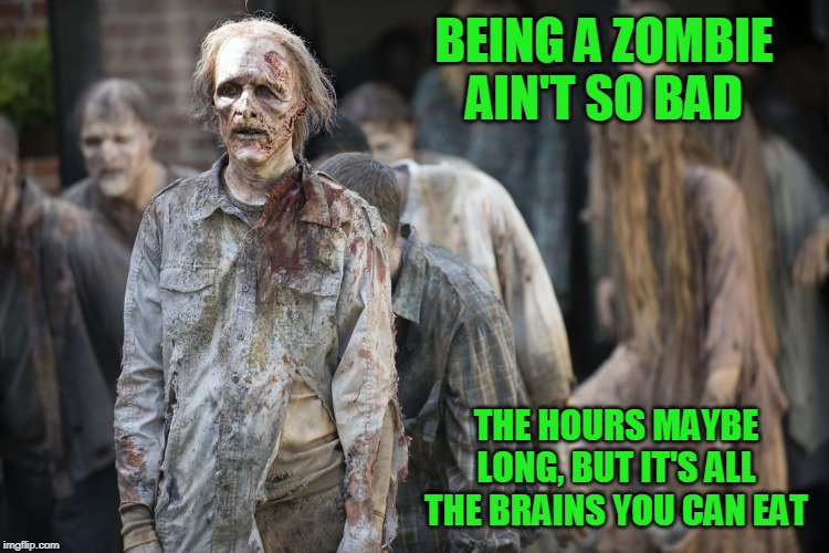 Just my luck, I like some spice, but I'm undead in New England the land of mayonnaise | BEING A ZOMBIE AIN'T SO BAD; THE HOURS MAYBE LONG, BUT IT'S ALL THE BRAINS YOU CAN EAT | made w/ Imgflip meme maker