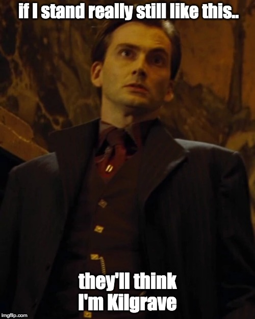 David pretending he didn't play a HP villain | if I stand really still like this.. they'll think I'm Kilgrave | image tagged in harry potter,david tennant,jessica jones | made w/ Imgflip meme maker