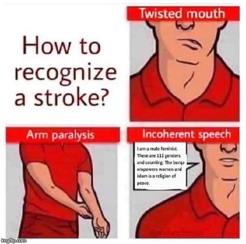How to recognize a stroke | image tagged in memes,funny,dank memes,politics,liberalism,feminism | made w/ Imgflip meme maker