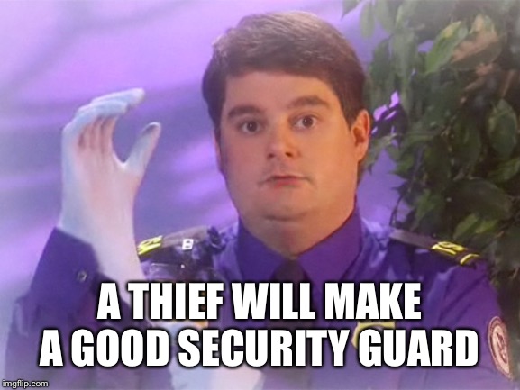 TSA Douche Meme | A THIEF WILL MAKE A GOOD SECURITY GUARD | image tagged in memes,tsa douche | made w/ Imgflip meme maker