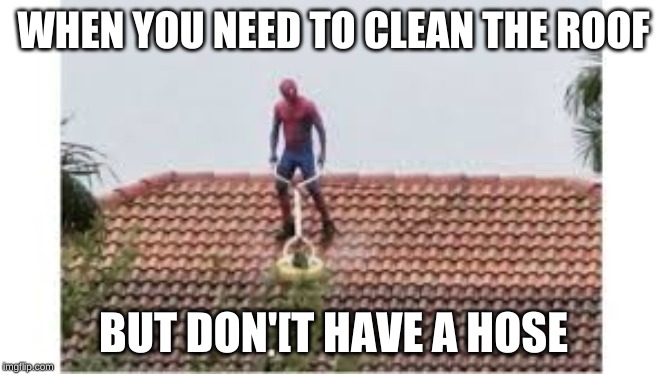 Clean the roof | WHEN YOU NEED TO CLEAN THE ROOF; BUT DON'[T HAVE A HOSE | image tagged in clean the roof | made w/ Imgflip meme maker