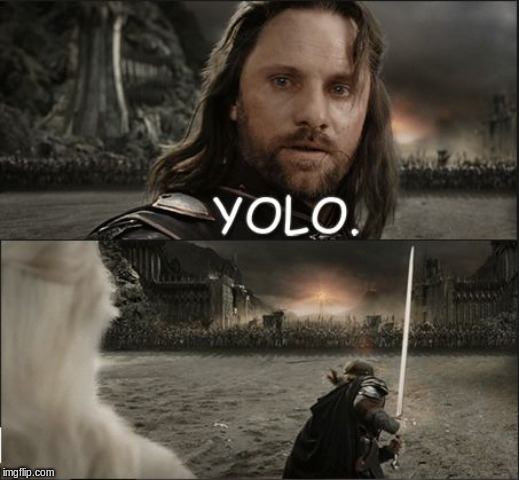 Aragorn goes full YOLO | image tagged in aragorn goes full yolo | made w/ Imgflip meme maker