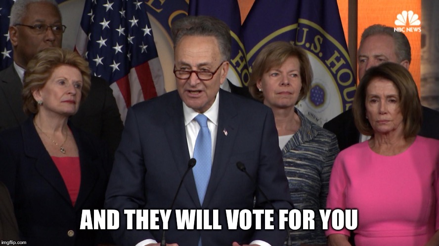 Democrat congressmen | AND THEY WILL VOTE FOR YOU | image tagged in democrat congressmen | made w/ Imgflip meme maker