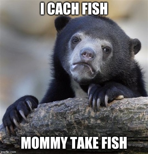 Confession Bear | I CACH FISH; MOMMY TAKE FISH | image tagged in memes,confession bear | made w/ Imgflip meme maker