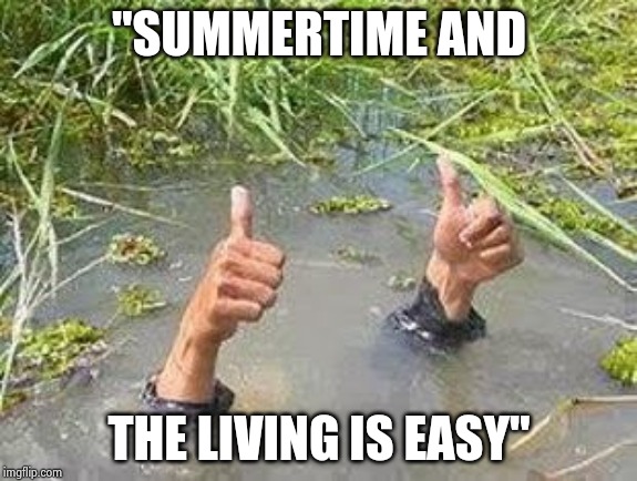 FLOODING THUMBS UP | "SUMMERTIME AND THE LIVING IS EASY" | image tagged in flooding thumbs up | made w/ Imgflip meme maker