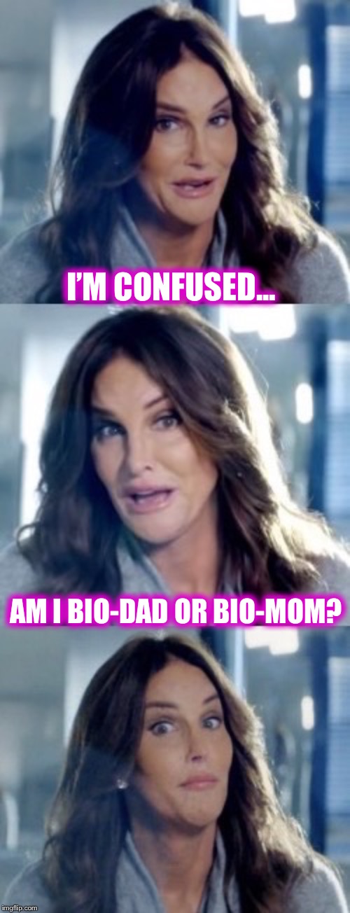 Bad Pun Caitlyn | I’M CONFUSED... AM I BIO-DAD OR BIO-MOM? | image tagged in bad pun caitlyn | made w/ Imgflip meme maker