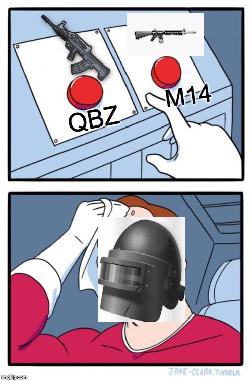Two Buttons | M14; QBZ | image tagged in memes,two buttons | made w/ Imgflip meme maker